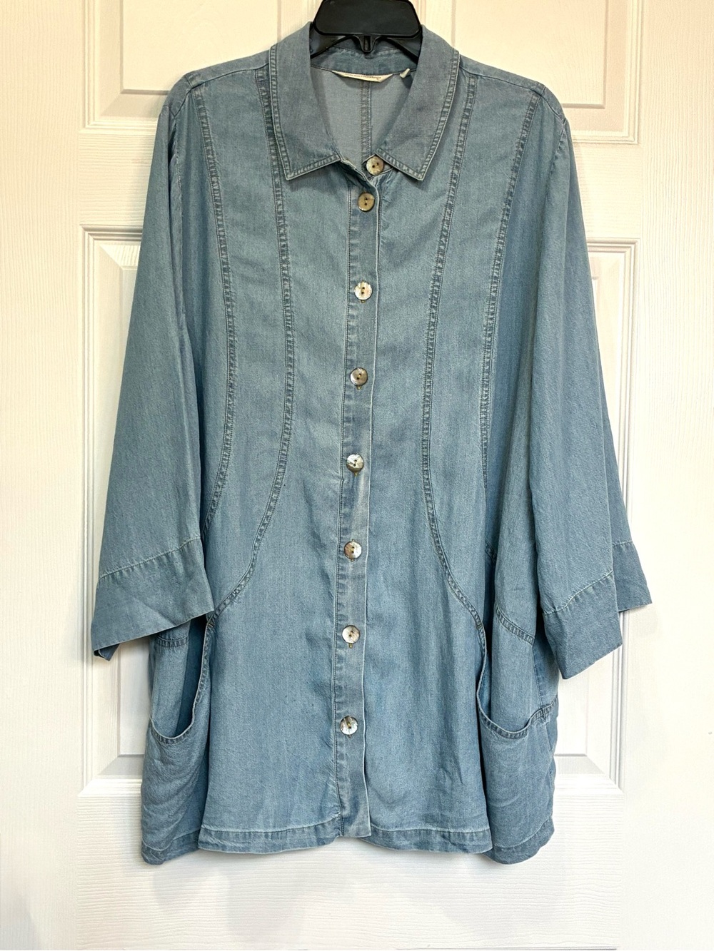 Soft Surroundings Chambray Tunic Womens 1X Button Up Pockets Artsy Lagenlook